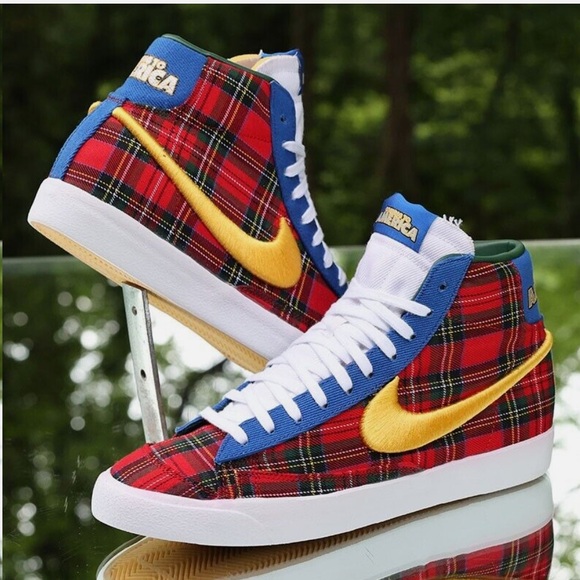 Nike Blazer Mid 77 Coming To America Red Blue Plaid Sneakers